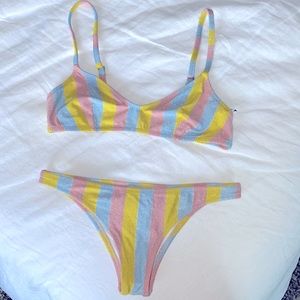 Solid and striped shimmer bathing suit